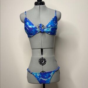 Vix Paula Hermanny Blue Camo Bikini Set Cheeky Beaded Bottom Size S / Top - L